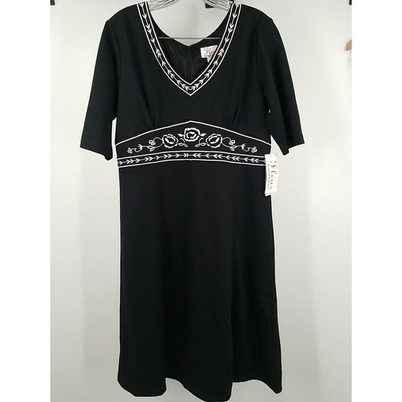 Dresses & Skirts - Fleur By David Rodriguez Womens Floral Short‎ Sleeve Embroidered Black Dress 12